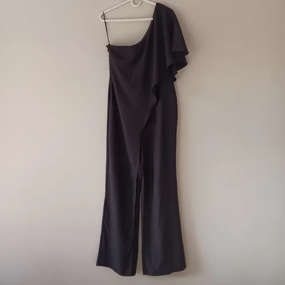 Venus One-Shoulder Draped Front Black Special Occasion Jumpsuit, Women's 10 - Picture 13 of 13